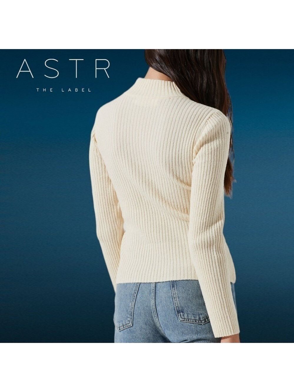 ASTR THE LABEL Mock Neck Cross Front Long Sleeve Sweater in Cream NWT/XL - Picture 2 of 14